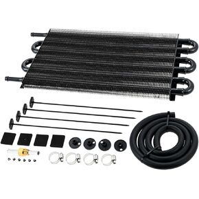 Mtsooning Transmission Oil Cooler Kit, Universal 8 Pass 5/16" Tube and Fin Oil Cooler, Engine Radiator Replacement with Hose Mounting Kit