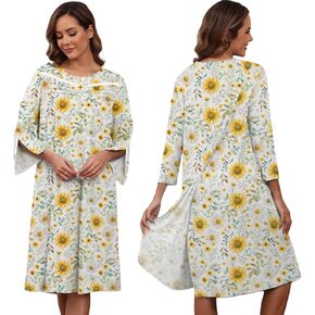 Hospital Gowns for Women Tear Away Snap 3/4 Sleeve Open Back Post Shoulder Surgery Dresses Delivery Nightgown S-3XL