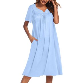 Ekouaer Nightgowns for Women Cotton Nightgown House Dress with Pockets Short Sleeve Mumu Dress Embroidered Lounge Dress in Kuwait