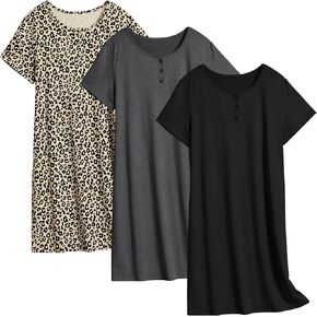 Ekouaer 3 Pack Women's Sleepshirts Soft Sleepwear Short Sleeve T-Shirt Nightgowns Casual Sleepdress Nightshirts