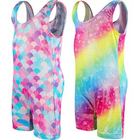 2 Pack Girls Leotards Gymnastics Toddler Dance Biketards Athletic Dance Wear Shiny Rainbow