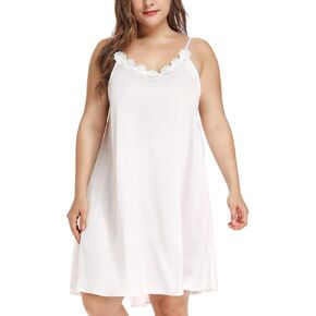 نساء زائد الحجم الحرير ثوب نوم أكمام أكمام القميص الانزلاق الملابس الداخلية ملابس النوم مع خط العنق الأزهار in Kuwait