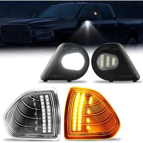 4PCS LED Side Mirror Turn Signal Light Sequential Puddle Lights Replacement for Dodge Ram 1500 2500 3500 4500 5500 2010 2018 Lamp Clear Lens Assembly for Dodge Ram 1500 Accessories Puddle Lamps