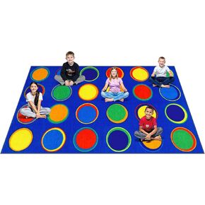 LIVEBOX Sitting Spots Kids Classroom Rug, Washable School Learning Area Rugs, Colorful Preschool Kids Classroom Carpet Non-Slip Playroom Mat for Daycare Learning, 13'x7'5"(Seats-24)