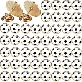 Yinkin 48 Pcs Sports Lapel Pin Cartoon Sports Lover Gift Round Metal Pin for Hat Shirt Tie Men Women Brooches Accessories Charm Decoration(Soccer)