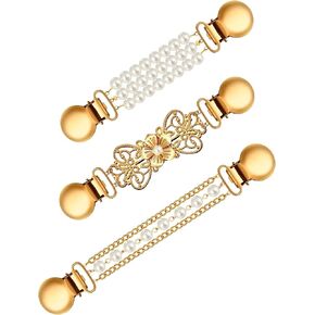 Jetec 3 Pcs Vintage Shirt Dress Clips Back Cinch Sweater Shawl Clips Cardigan Brooches Decor 3 Style for Women