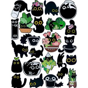 24 Pcs Black Cat Enamel Pin Set – Cute and Quirky Lapel Pins for Jackets, Backpacks & Hats – Gift for Friends & Collectors