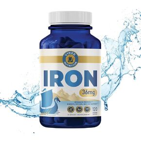 Iron Supplement – 36mg Iron (as Bisglycinate) | High Absorption, Gentle On Stomachs | Vegan, Non-GMO | Supports Energy, Immune Health & Red Blood Cell Formation | 120 Capsules