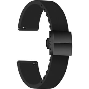 Ullchro Silicone Watch Strap Brape Rubber Watch Band مقاوم للماء - 14 مم ، 16 مم ، 18 مم ، 20 مم ، 22 مم ، سوار مراقبة 24 ملم مع مشبك النشر الأسود الفولاذ المقاوم للصدأ