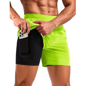 TACVASEN Men's 2 in 1 Running Shorts with Liner Quick Dry 5" Workout Gym Athletic Training Waterproof Short with Pockets