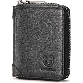 Bullcaptain Leature Leather Cordion حامل بطاقة Zipper Wallet للرجال Multi Card Case (Black)