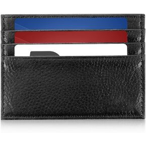 Leather Card Holder Wallet, Slim Minimalist Wallet, Leather Credit Card Case, Leather Card Holder Front Pocket Wallet for Men, Women with 6 Card Slots and 1 Pocket (Black)