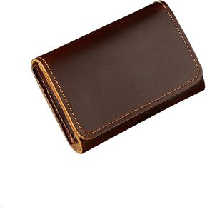Handmade Leather Credit Card Holder Mini Front Pocket Cardholder Small Business Card Travel Wallets for Men Dark Coffee Color