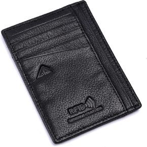 Asad Leather Credit Card Wallet | RFID حظر الجلود محفظة فائقة النحافة | واقي بطاقة CASE CASE CASE CAST البسيطة ، PVC CLEAR | نافذة مرئية للمعرف | أسود