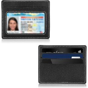 Credit Card Holder Minimalist Slim Wallet Small RFID Blocking Card Cases Compact Thin Front Pocket with ID Window for Women Men(Black)