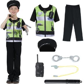 Lingway Toys Kids Police Costume for Girls and boys, Kids Police Officer Costume Set, Kids Halloween Dress - Up Costume 3-14