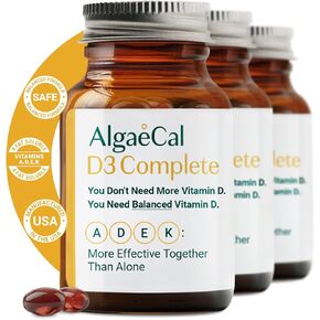 Algaecal 4-in-1 Vitamin D3 K2 Complete-ADK فيتامين مكملات فيتامين ، ودعم مناعي محسّن وصحة العظام مع D3 K2 ، A ، و E-E-Body Wellness & Bone Strength ، 60 Softgels سهلة الصدر ، مصنوعة في الولايات المتحدة الأمريكية