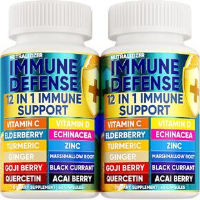 12 in 1 Premium Immune Defense Vitamins - Immune Supplement w/Vitamin D3 5000 IU Vitamin С 1000mg Zinс 50mg - Luxe Choice for Premium Immune Support - with Echinacea Elderberry and Ginger - 120 Caps