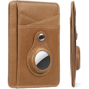 Slim AirTag Wallet Genuine Leather Minimalist Front Pocket RFID Blocking Money Clip Wallet for Men Women Lightweight Credit Card Holder
