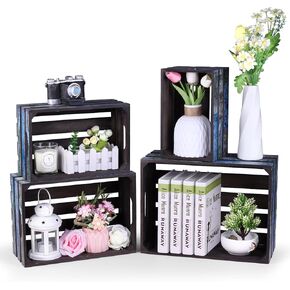 6 Pcs Decorative Nesting Wooden Crates for Display,Whitewashed Nesting Wooden Crates for Display Rustic, Storage Display 6 Size Large Small Rustic Wood Decorative Storage Crates (Wood Color)