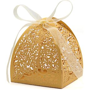 KPOSIYA Pack of 70 Laser Cut Rose Candy Boxes, Favor Boxes 2.5"x 2.5"x 3.1", Gift Boxes for Bridal Shower Anniverary Birthday Party Wedding Favor (Yellow)