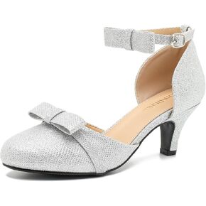 Womens Ankle Strap Bow Kitten Heels Dressy Shoes Comfortable Closed Toe Low Heel Formal Party Dance Prom Pumps