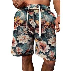 GORGLITTER Men's Floral Rave Shorts Drawstring Waist Summer Shorts with Pockets