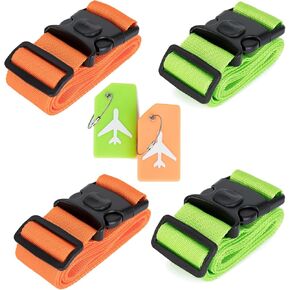 Luggage Straps for Suitcases,TSA Approved Adjustable Suitcase Belts,78" Long Travel Packing Belt with Double Buckle Closure Baggage Security 4 PCS Straps + 2 PCS Luggage Tags