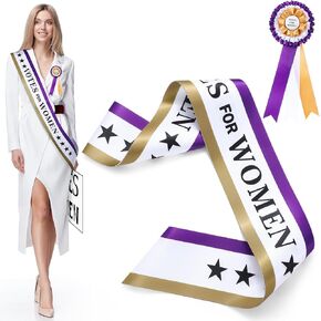 3 Pcs Victorian Suffragette Costume Kit 3 Colors Sash Rosette Vote for Women Hand Sign Suffragette Accessories