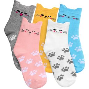 Premillow 5 Pack Women's Cat Socks, Cute Cotton Animal Socks, Fun Socks for Women, Novelty Gifts for Women Animal Lovers