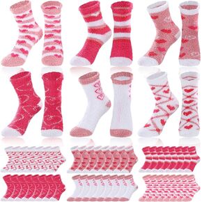 Unittype 24 Pairs Valentine's Day Fuzzy Socks Womens Pink Fluffy Socks Soft Cabin Plush Warm Comfy Slipper for Winter