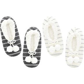 Panda Bros 2 Pairs Slipper Socks For Women With Grippers, Fuzzy Womens Slipper Socks With Non Slip Bottoms, Cozy Warm House Slippers