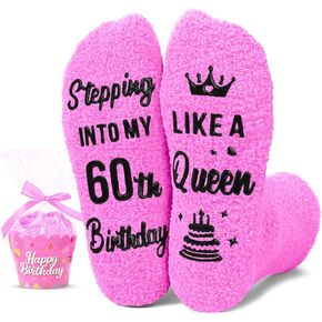 HAPPYPOP 60th Birthday Gift for Women - Fuzzy Socks for Mom Grandmother, Unique Gifts for Senior Women