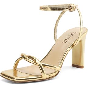 Womens Sandals Square Open Toe Strappy Heels for Women Dressy Chunky High Heels Ankle Buckle Heeled Sandals for Women Comfort Wedding Prom Party Shoes