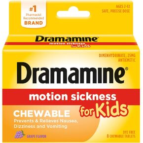 Dramamine Motion Sickness Relief for Kids - Chewable Grape Flavor, 8 Count
