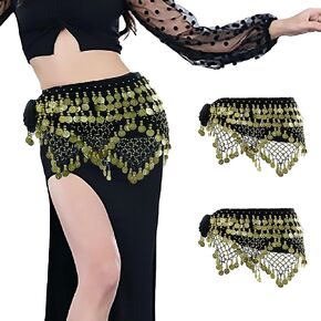 3pcs Belly Dance Scarves, Belly Dance Hip Scarf with Coins, Dancing Skirts for Women, Halloween Costume, 3Pack