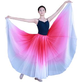 Women's Gradient Color Chiffon Lyrical Dance Skirt Long Swing Sheer Wrap Skirts for Modern Ballet Performance in Kuwait