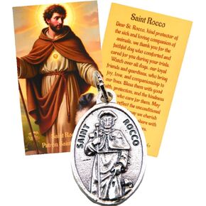 Westmon Works St Rocco Medal Batrons Saint of Dogs مع ميدالية الياقات الإيطالية والبطاقة المقدسة
