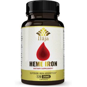 Heme Iron Deficiency Supplement for Women & Men (120 Capsules) – 20mg High Absorption, Clean Ingredients - Contains 111% of Iron DV per Capsule - 2-4 Month Supply