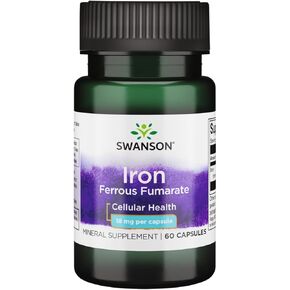 Swanson Iron (Ferrous Fumarate) - Mineral Supplement Promoting Energy Support - High-Concentration Formula Assists in Oxygen Delivery & Fatty Acid Metabolism - (60 Capsules, 18mg Each)