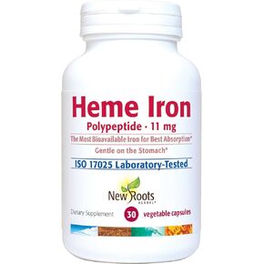 New Roots | Heme Iron Supplement with Vitamin C and B12, Folate, Designed by Naturopathic Doctor for Best Absorption, Raise Hemoglobin & Ferritin for Women, Low-FODMAP (30 Gelatin Capsules)