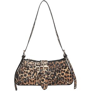 Verdusa Women's Leopard Print PU Leather Shoulder Bag Vintage Zipper Underarm Bags