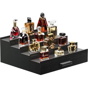 Cologne Organizer for Men,4 Tier of Elevated Cologne Display Stand with Drawer Storage,Wood Cologne Display,Perfume Organizer and Storage Display Risers,Great Gift for Men (Black) in Kuwait