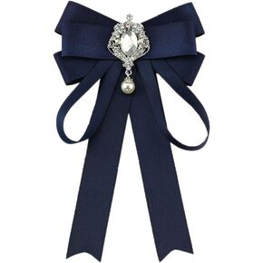 Bowknot Rhinestone Ribbon Bow Brooch Pre-Tied Bow tie for Women Neck Tie Wedding Party Christmas Gifts Ceremony