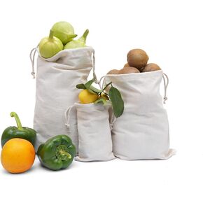 Reusable and Eco friendly Thick Double Drawstring Cotton Muslin Produce Bags "premium quality (Natural Color)