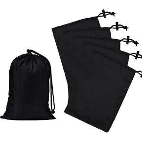 MUANNA Drawstring Bag with Toggle - Nylon Cinch and Ditty Pouch for Storage, Wardrobe, Travel and Household Organization - 8 Pack (Black, 9 x 13 Inch)