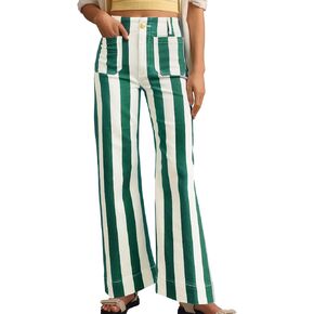 Kedera Women's Striped Pants Wide Leg Trousers Casual High Waisted Fun Pants Flare Jeans with Patched Pockets