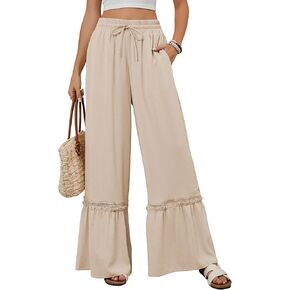 BMJL Womens High Waisted Wide Leg Pants Palazzo Beach Trousers Lace Flowy Summer Outfits