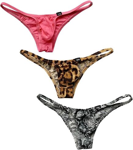 COMLIFE Men's Fashion Ice Silk Breathable Thong Low Waist Solid Color Printed Underwear in Kuwait