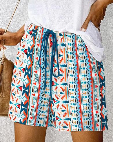 BTFBM Womens Boho Summer Shorts شاطئ العطلات ملابس 2025 الخصر المرن غير الرسمي المطبوع صالة قصيرة صالة بانت الجيوب in Saudi Arabia